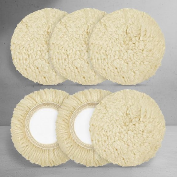 6 Pcs Wool Polishing Pad Hook Loop Buffing Pad for Drill Curved Edge Compound Cutting Tool Polisher Attachment Wheel Polish Kit