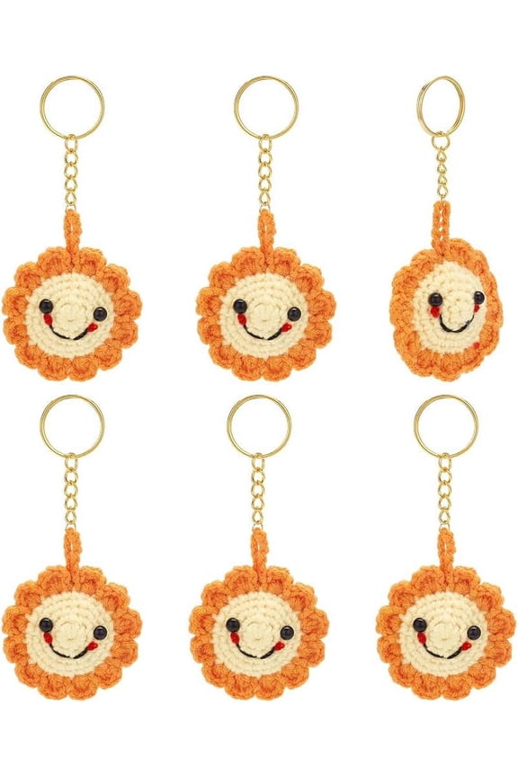 6 Pcs Woolen Yarn Sun Keychains Sunflower Bag Woven Key Chain Car Keyring Handbag Bag Purse Pendant