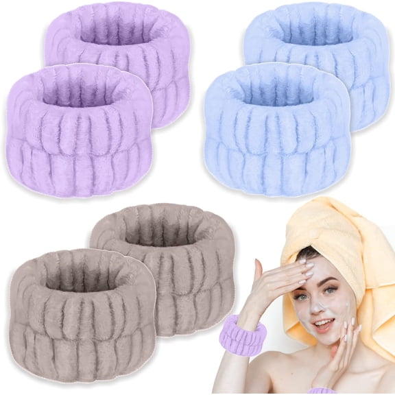 6 Pcs Wrist Towels for Washing Face, Arm Cuffs Water Guards Face Wash Wrist Bands, Microfiber Spa Wristbands for Washing Face, Wrist Scrunchies Spa Washband for Women Facewash, Skincare, Makeup, Etc.