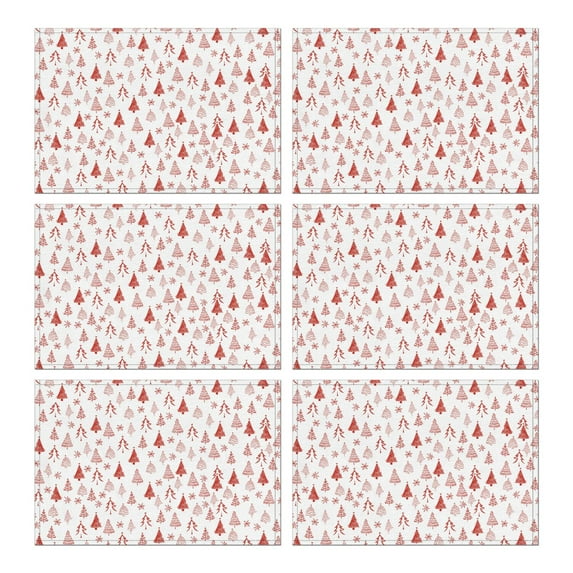 6 Pcs Xmas Placemats 12x17 Inches, Vintage Rustic Holiday Design - Waterproof Washable Table Mats for Dining Kitchen Christmas Decor