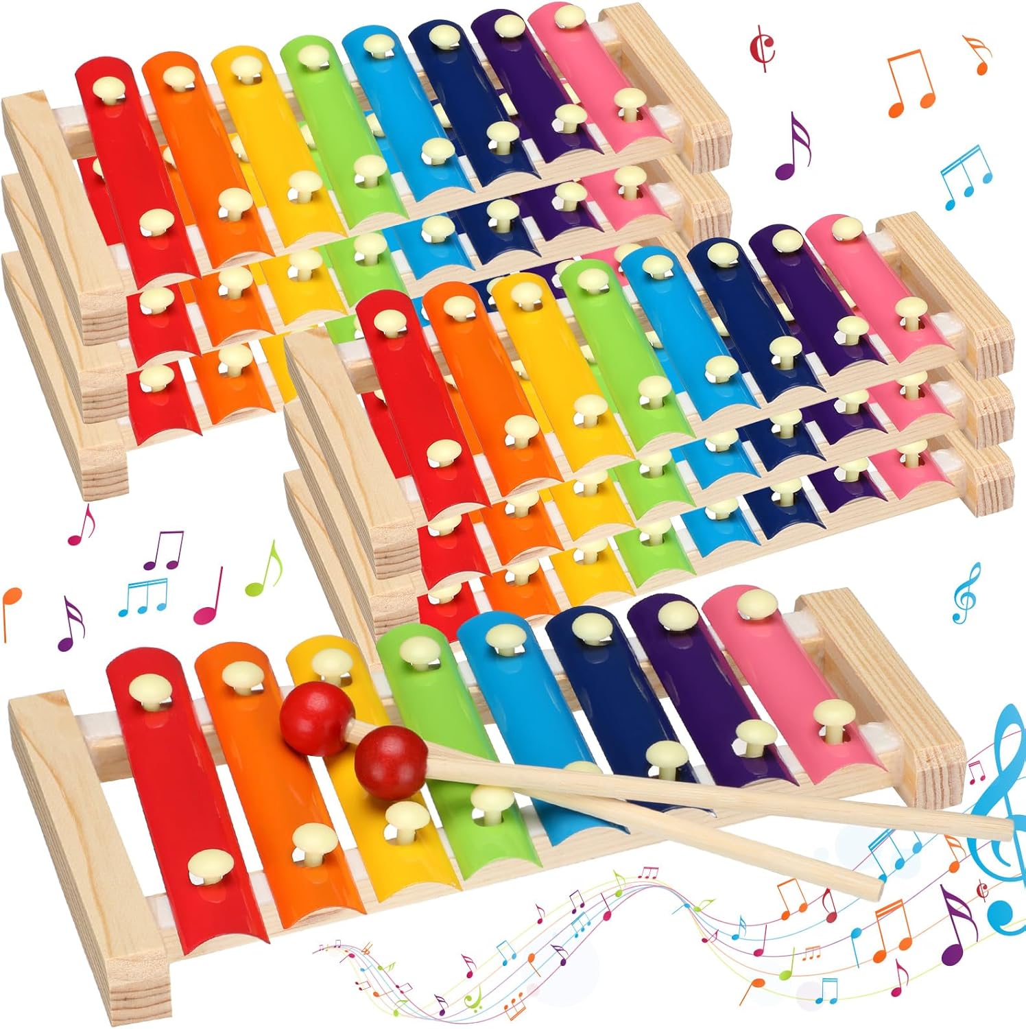 6 Pcs Xylophone for Kids, 8-Note Wooden Musical Instrument Toy with ...