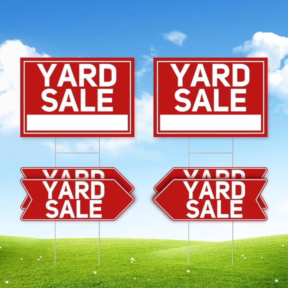 6 Pcs Yard Sale Signs with Stakes, 2-Pack Large Yard Sale Signs 17" x 12" and 4-Pack Arrow Sale Signs 17" x 6", Double-Sided Waterproof Yard Signs for Yard Sale Kit and Supplies