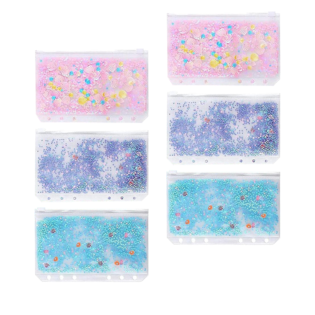 6 Pcs Zipper Bag 6Holes Binder Pouch Clear Plastic Binders Mini School