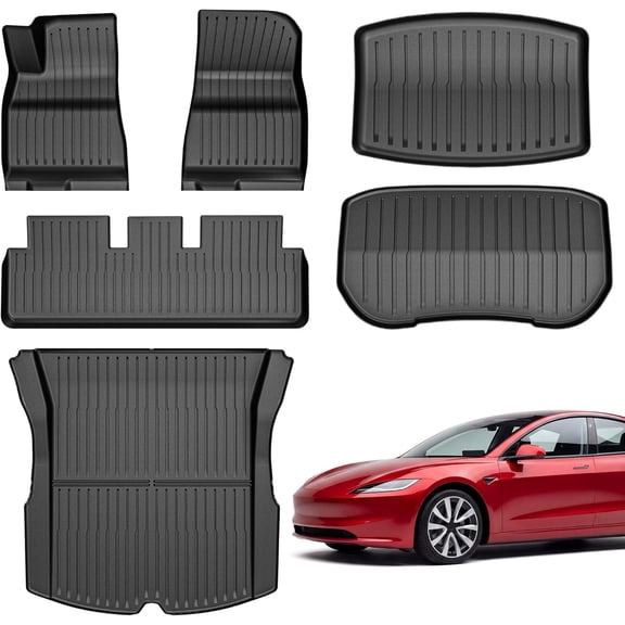 Aegis 6-Piece All-Weather TPE Floor Mats for 2025-2026 Tesla Model Y Juniper (5-Seater), with Frunk & Trunk Mat, Black