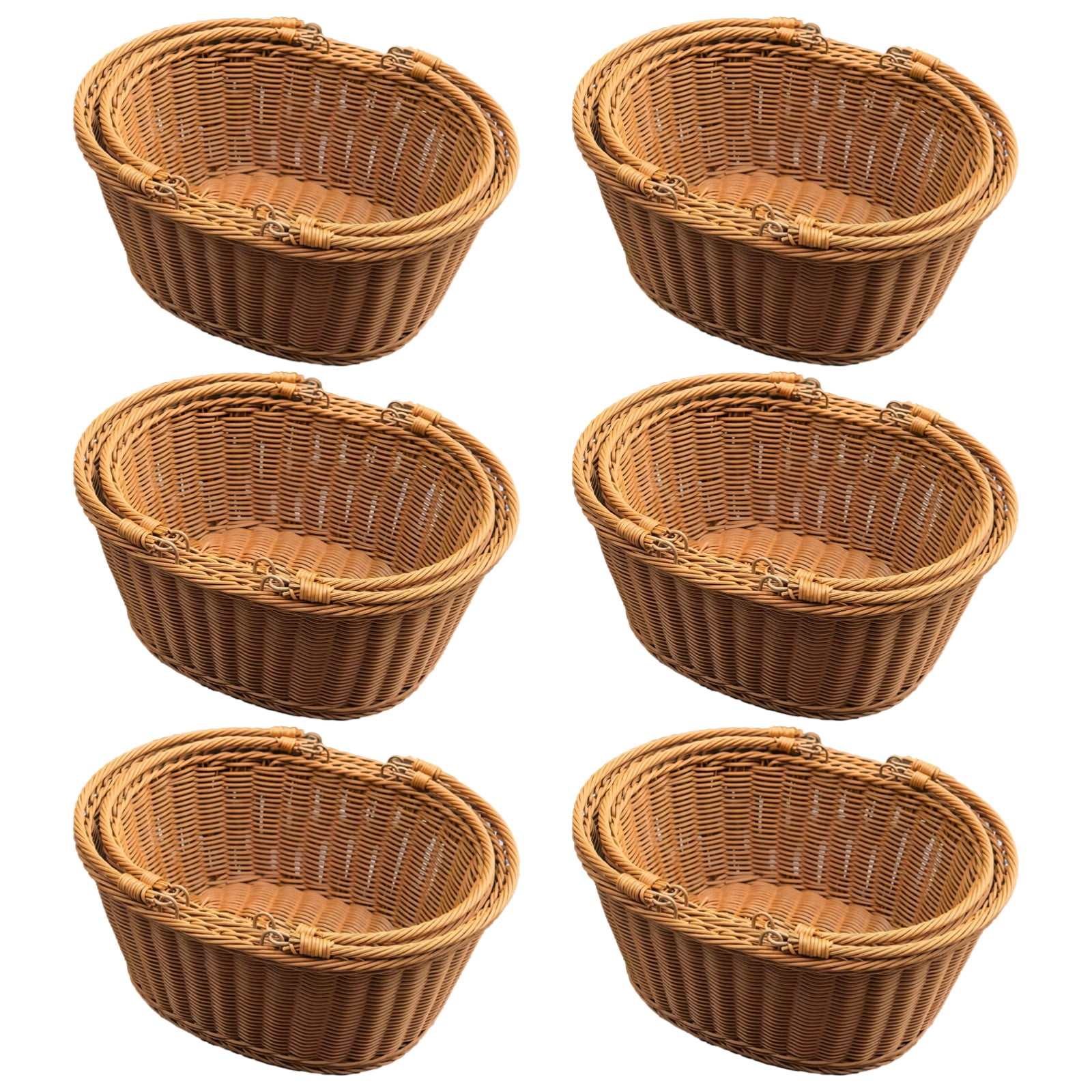 6 Pcs of Baskets, Basket for Gifts with Foldable Handles, Home Baskets Storage, Plastic Woven Gift Baskets for Wedding Birthday Picnic Market Use