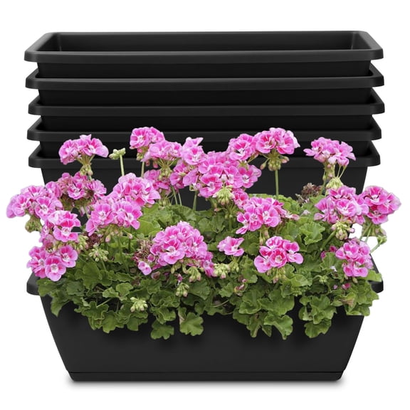 6 PcsWindow Box Planter, Flower Rectangle Planter with Tray, Drainage Holes/Trays, Vegetable Planters for Windowsill, Patio, Garden, Balcony