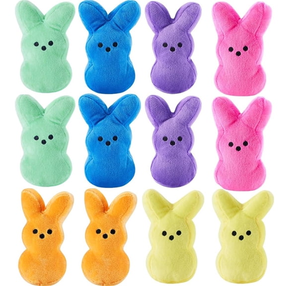 6" Peep-s Plush Easter Bunny Stuffed Animal,12PC Easter Bunny Doll Soft Plush Bunnies Stuffed Rabbit Animal Toy, Easter Rabbit Dolls for Kids Easter Decoration,Perfect Easter Baskets Filler