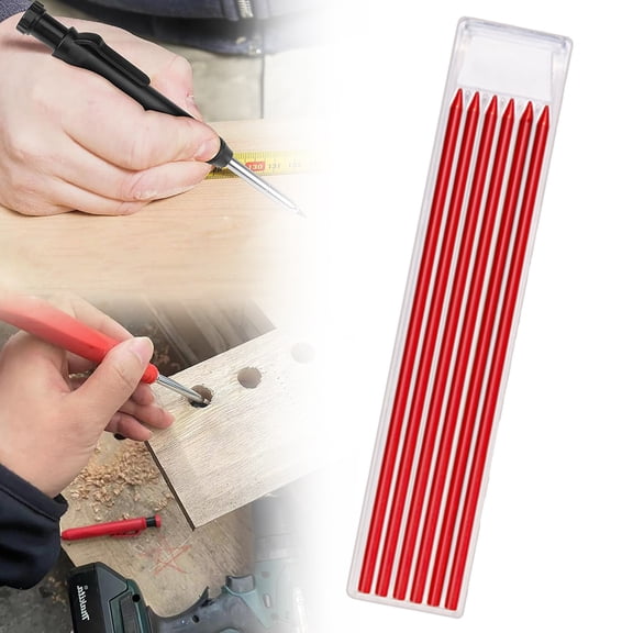 6 Pencil Refill, 2.8mm Waterproof Lead Refills Replacement, with Sharpener, Long Reach/Deep Hole/Long Nose for Architect &Carpenter Woodwork Construction Building （red）