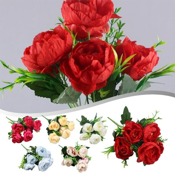 6 Peonies Simulation Flowers, Home And Living Room Artificial Flower Decorations, Dining Table Dried Flower Bouquet Decoration rose red Smile Home
