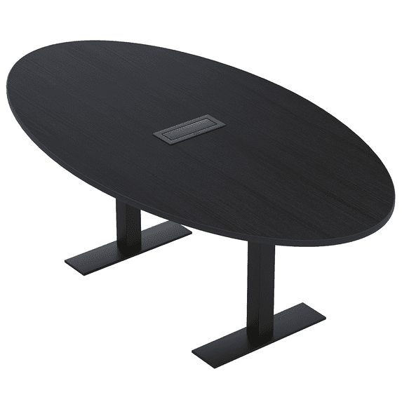 6 Person 4X7 Oval Conference Room Table Metal T-Bases Electrical Unit