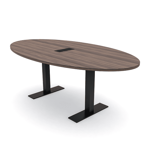 6 Person 4X7 Oval Conference Room Table Metal T-Bases Electrical Unit