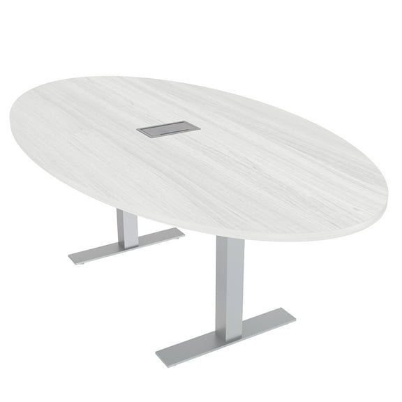 6 Person 4X7 Oval Conference Room Table Metal T-Bases Electrical Unit