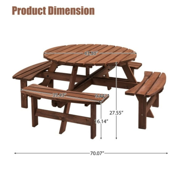 6-Person/8-Person Circular OutdoorTableTableFor PatioGarden With 3/4Benches