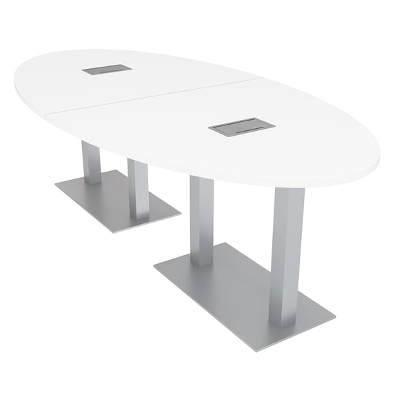 6 Person 8X4 Oval Conference Table with Metal Bases And Power Modules