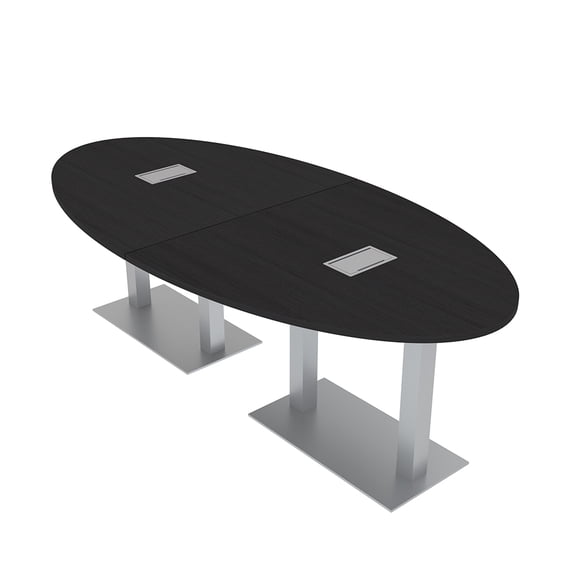 6 Person 8X4 Oval Conference Table with Metal Bases And Power Modules