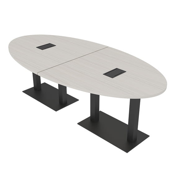 6 Person 8X4 Oval Conference Table with Metal Bases And Power Modules