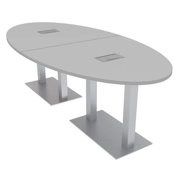 6 Person 8X4 Oval Conference Table with Metal Bases And Power Modules
