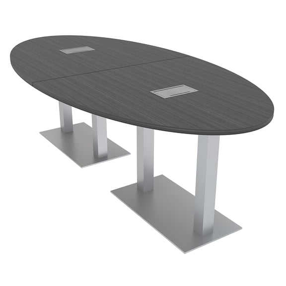 6 Person 8X4 Oval Conference Table with Metal Bases And Power Modules