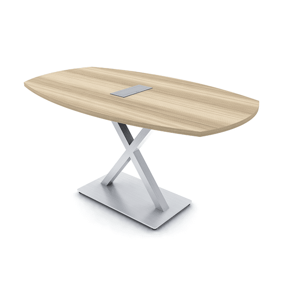 6 Person Arc Boat Conference Table with X Base Data And Electric