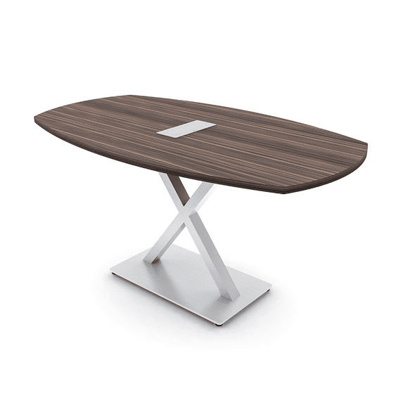 6 Person Arc Boat Conference Table with X Base Data And Electric