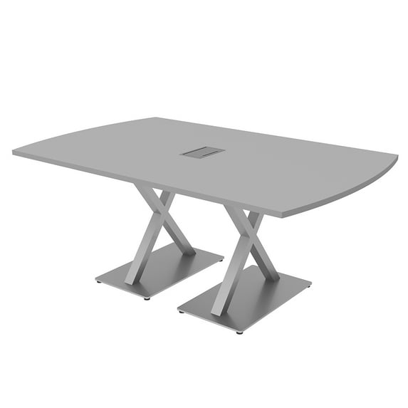 6 Person Arc Rectangle Meeting Room Table X Bases w/Electric Unit