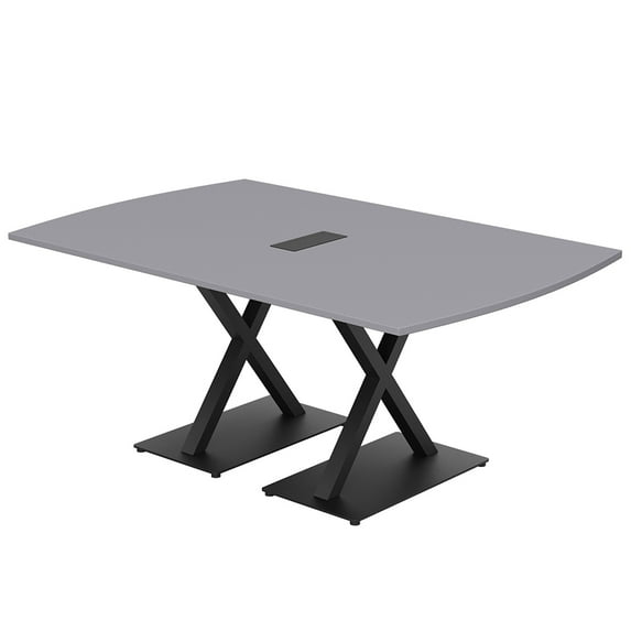 6 Person Arc Rectangle Meeting Room Table X Bases w/Electric Unit