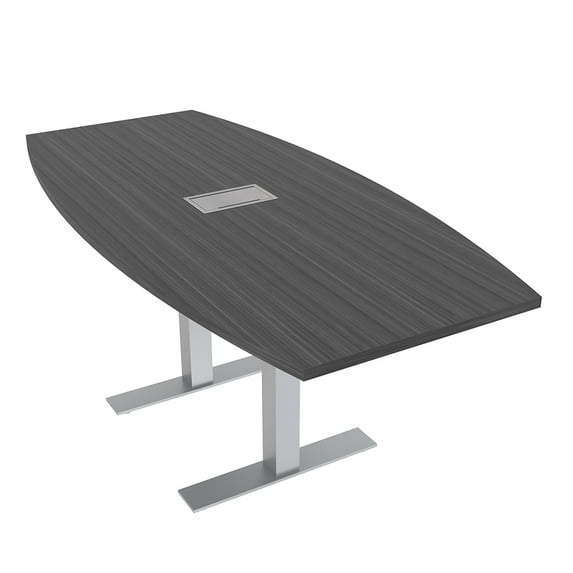 6 Person Boat Shaped Conference Table Metal T-Bases Power Module 3X6