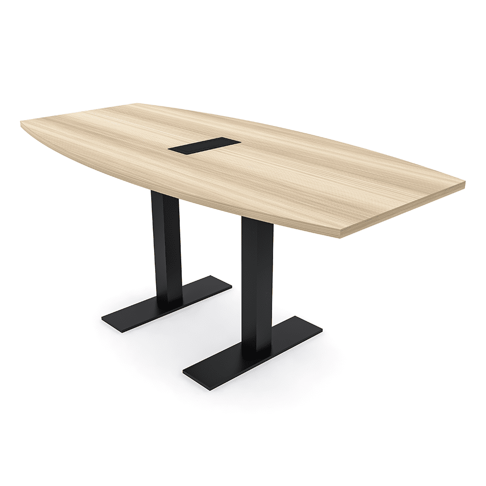 6 Person Boat Shaped Conference Table Metal T-Bases Power Module 3X6 ...