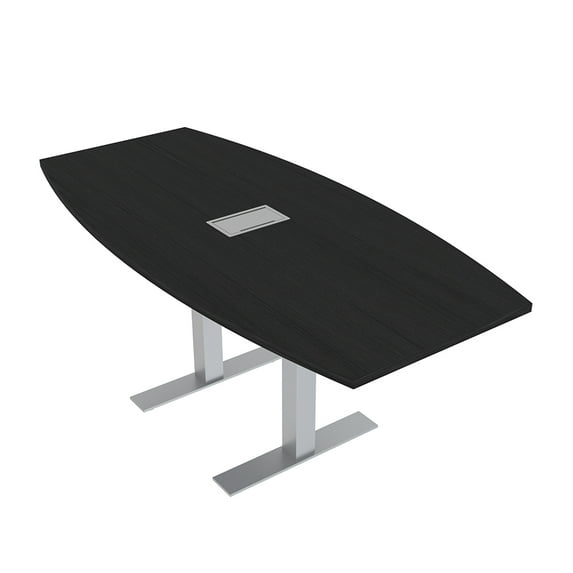 6 Person Boat Shaped Conference Table Metal T-Bases Power Module 3X6