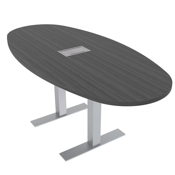 6 Person Boval Conference Room Table With Metal T-Bases Power Module