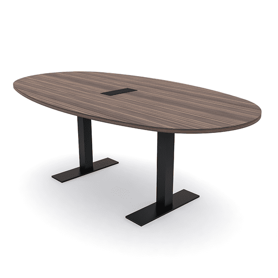 6 Person Boval Conference Room Table With Metal T-Bases Power Module