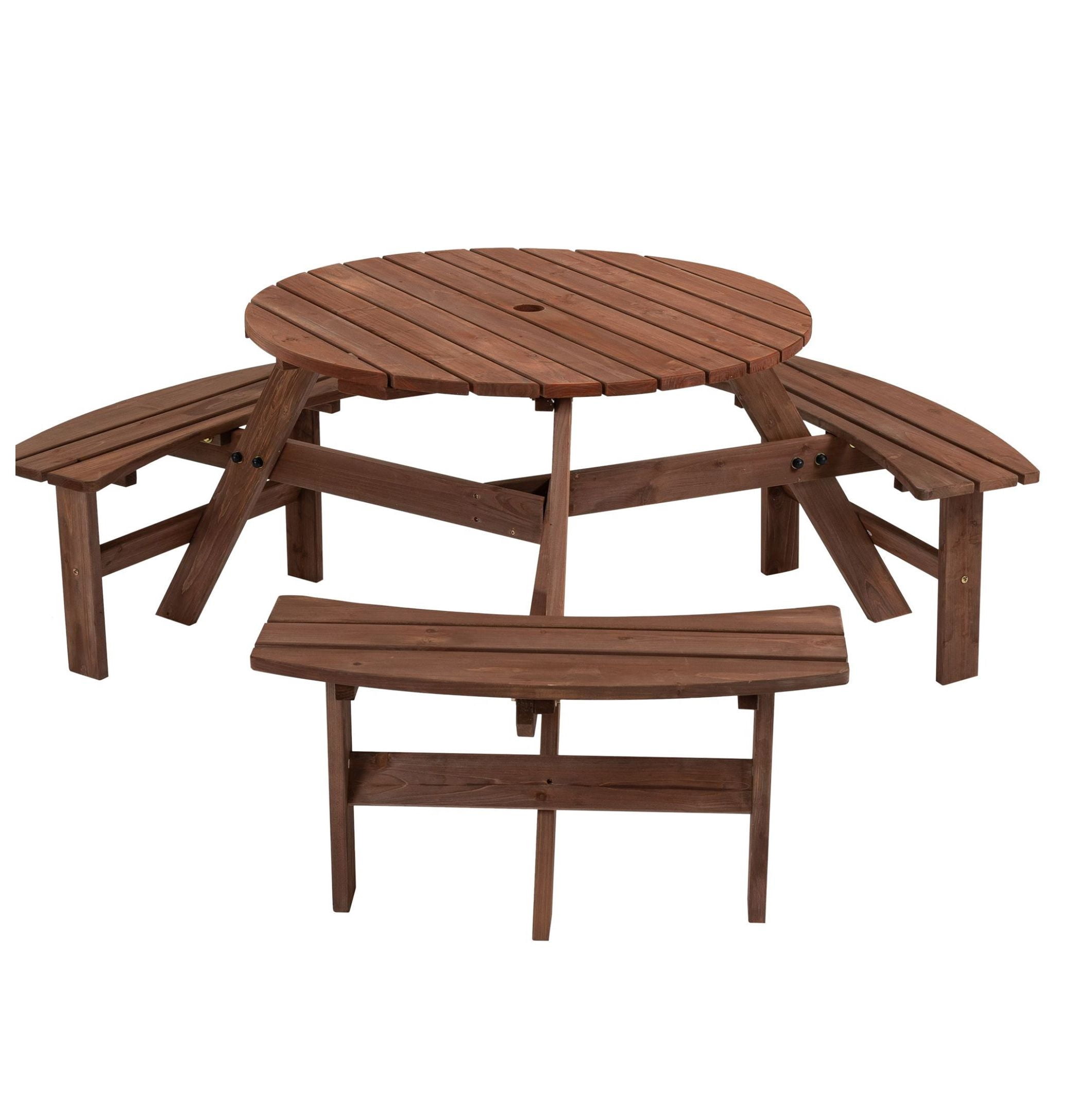 6-Person Circular Outdoor Wooden Picnic Table for Patio, Backyard ...