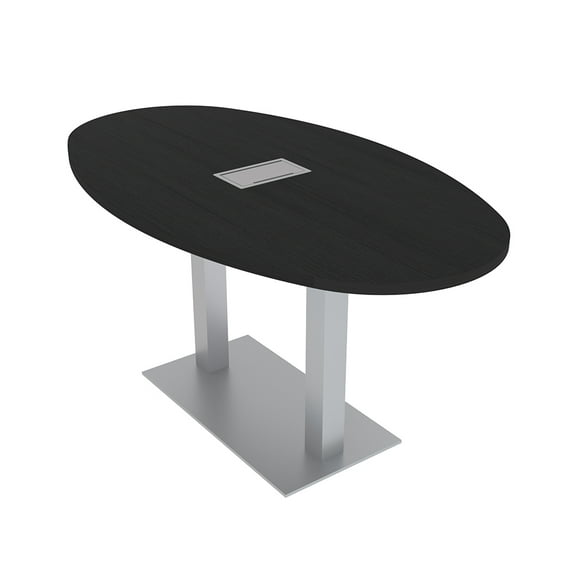 6 Person Conference Room Table Metal Base Boval Shape Electrical Unit