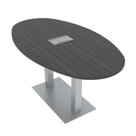6 Person Conference Room Table Metal Base Boval Shape Electrical Unit