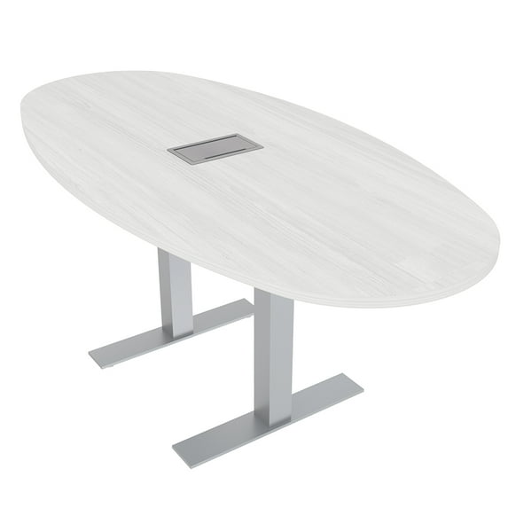 6 Person Boval Conference Room Table With Metal T-Bases Power Module