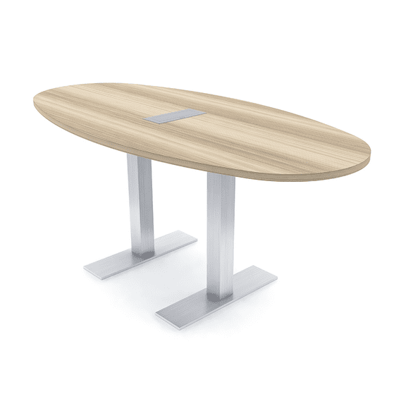 6 Person Conference Table Metal T Bases Boat Oval Shape w/Electric