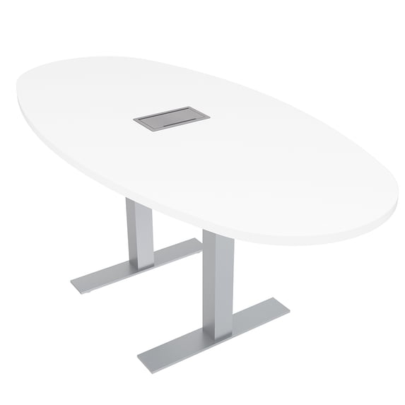 6 Person Conference Table Metal T Bases Boat Oval Shape w/Electric