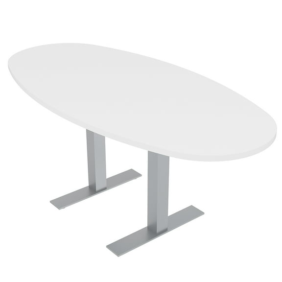 6 Person Conference Table Metal T Bases Boat Oval Shape w/Electric