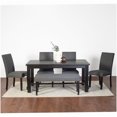 6-Person Dining Set, Gray Fabric Upholstered Chairs & Bench ...
