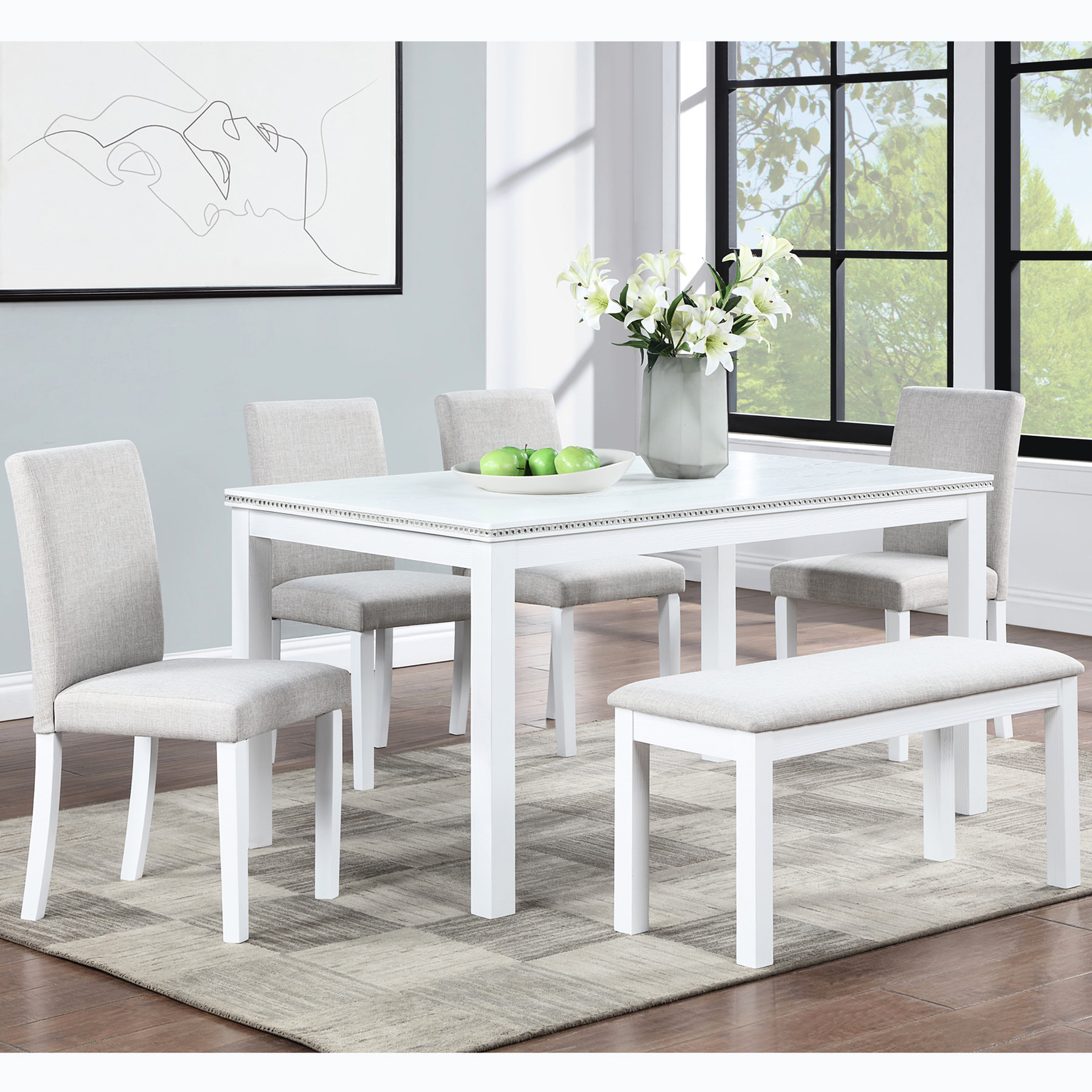 6-Person Dining Table and Chairs | Acrylic Crystal Accents | Smooth ...