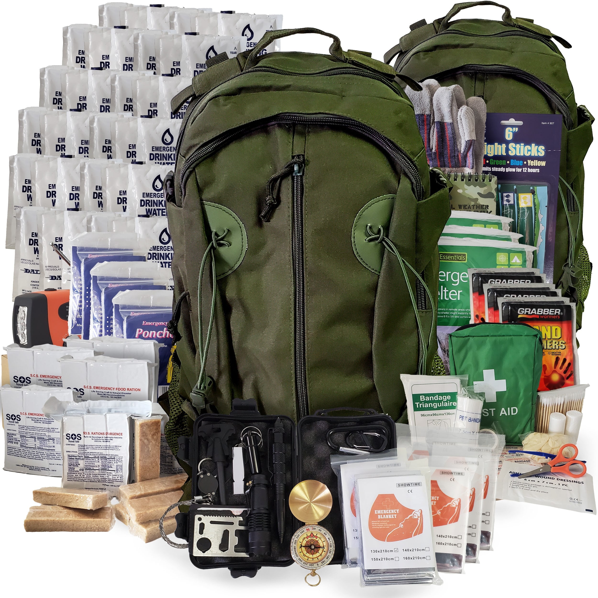 6 Person Emergency Kit / Survival Backpack for 72 Hours for Natural Disasters, Hurricanes, Emergency or Bug Out Situations – Olive Drab