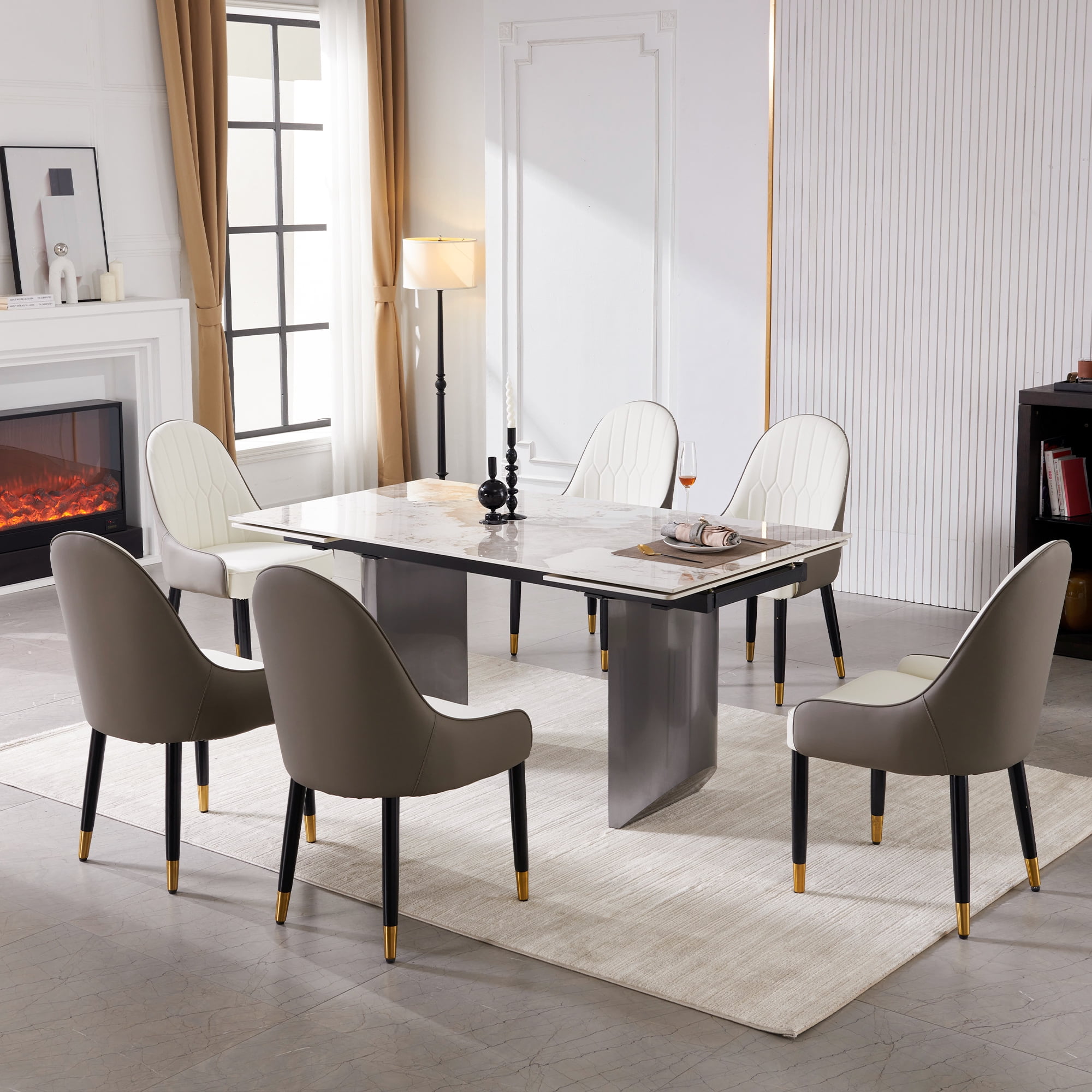 6-Person Expandable Dining Table Set - Adjustable 63'' to 94.5 ...