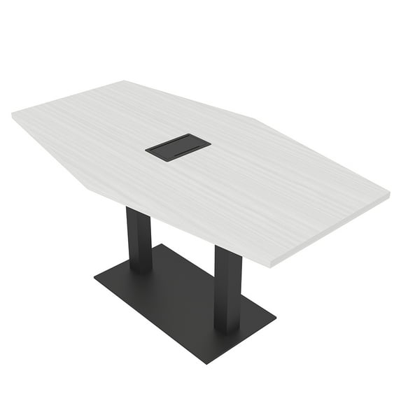 6 Person Hexagon Conference Table Square Metal Base Data And Electric