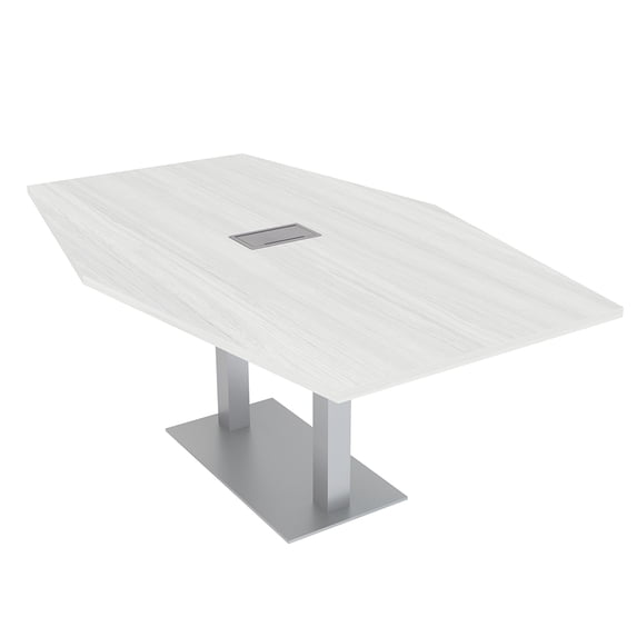 7 Foot Hexagon Conference Table With Square Metal Base Power And Data