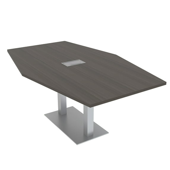 6 Person Hexagon Conference Table Square Metal Base Electric Unit