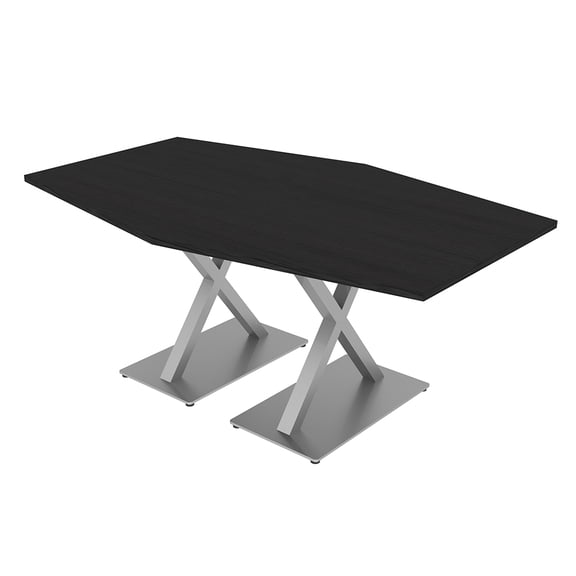 6 Person Hexagon Conference Table With X Shaped Base And Electric Unit