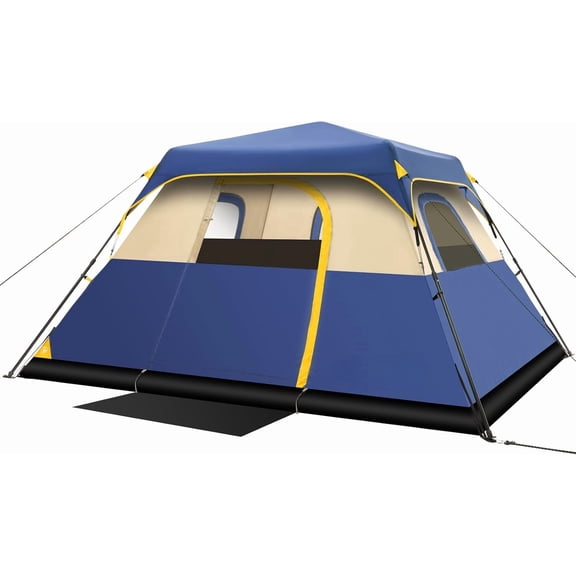 6-Person Instant Cabin Camping Tent, 60-Second Setup, Water-Resistant Tent with Rainfly, Wind-Resistant Frame, 4 Mesh Windows, Ventilation Panels, Carry Bag, Navy Blue