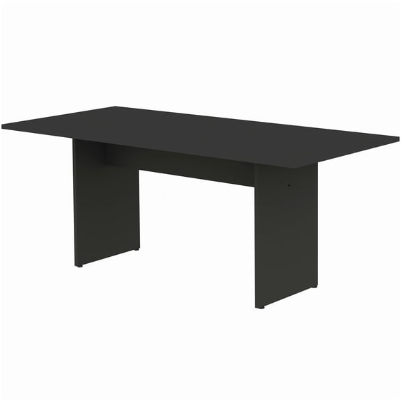 6-Person Modern Rustic Dining Table, Charcoal Finish with Wood Grain Texture, H-Legs