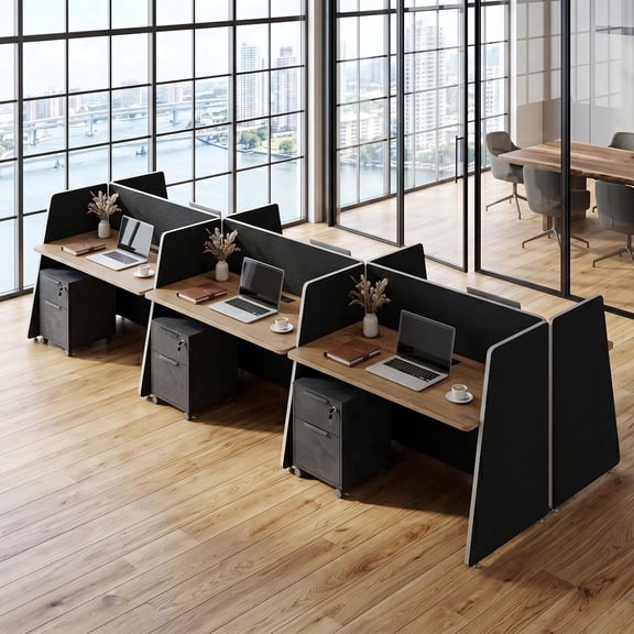 6-Person Modular Cubicle Desk Workstation with Power & Mobile Storage