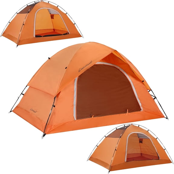 6-Person Orange Dome Camping Tent Waterproof, Easy-Setup, All-Season Outdoor Tent with Rainfly and Carry Bag